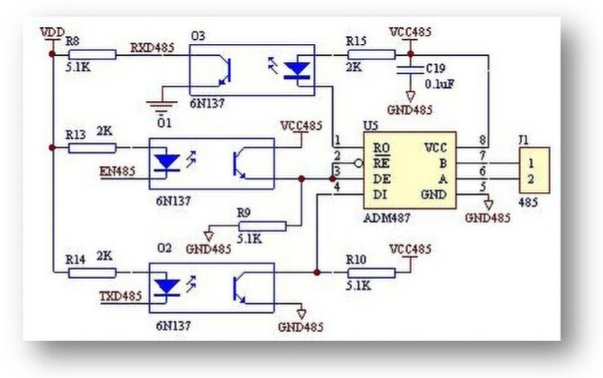 RS485电路及隔离技术：光电隔离RS485典型电路