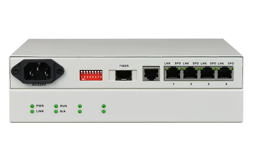 飞畅科技-POE2004 4路百兆以太POE+(802.3at)光纤收发器