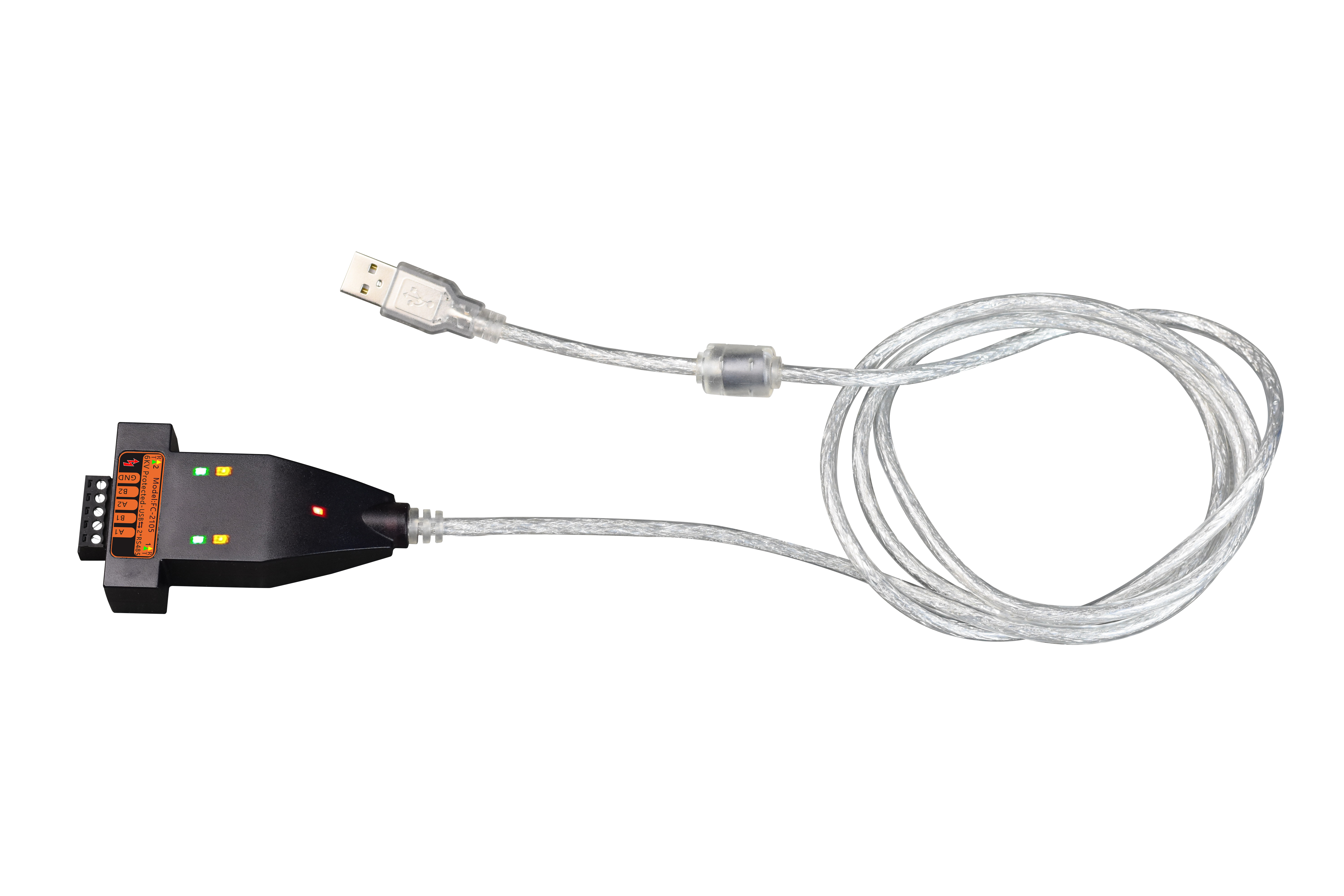 飞畅科技-工业级 6KV防雷型 USB转2路高速RS485转换器(带线)