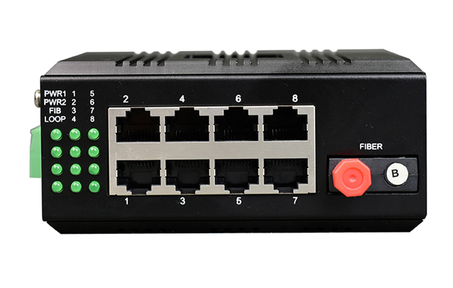 飞畅科技-mini工业轨式1路千兆光+8路千兆电光纤收发器