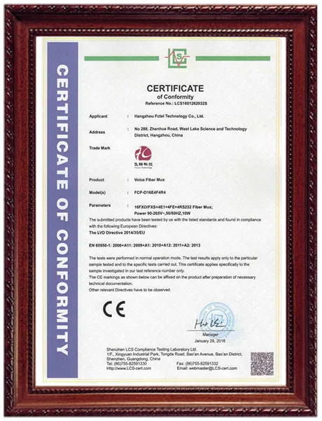 Certificates-Voice Over Fiber,PDH Multiplexer,Fiber Media Converter,indurtrial E_Fiber Optical Multiplexer,Interface Converter,Network Switches,TDM over IP-Fctel Technology Co.,Ltd