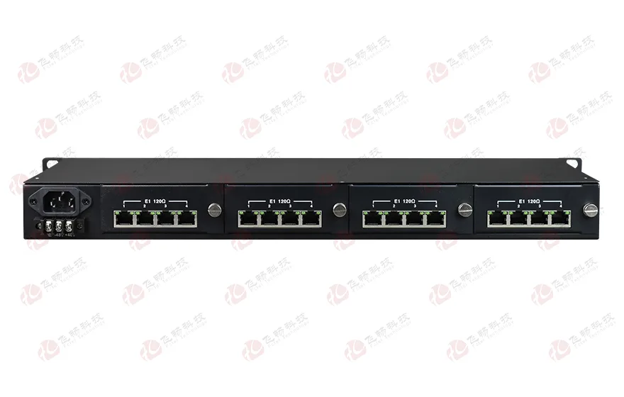 飞畅科技-16E1+4xFE 物理隔离 带LCD插卡 PDH光端机