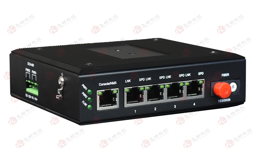 飞畅科技-非网管 工业级4路千兆以太网 光纤收发器