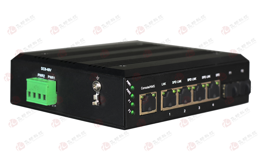 飞畅科技-网管型工业轨式4路物理隔离千兆电口（1+1光纤备份）