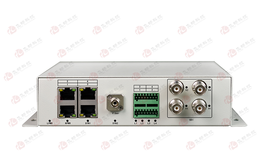 飞畅科技-桌面式4路3G HD-SDI视频+2路千电+2路百电(物理隔离)+开关量+串口光端机