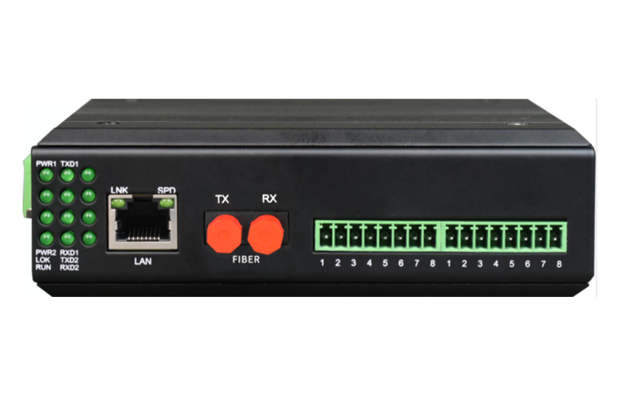 飞畅科技-工业轨式2路串口服务器(带1路光纤串口)