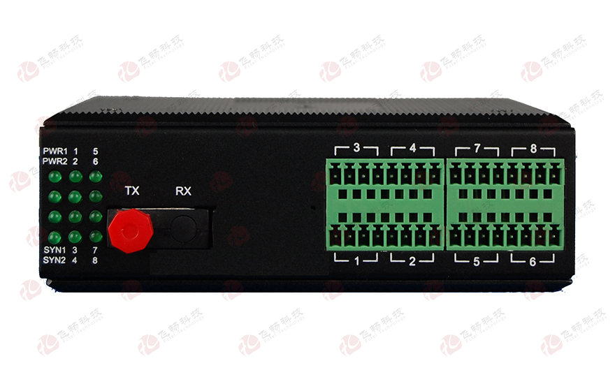 飞畅科技-工业轨式1-14路开关量（带1路告警输出）光端机