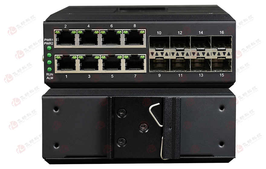 飞畅科技-工业轨式 管理型8路千兆电+8路千兆SFP光口