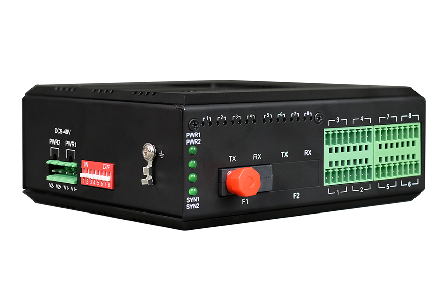 飞畅科技-工业轨式 16路0-10V 模拟量光端机（带断纤保持功能）选配1+1光保护