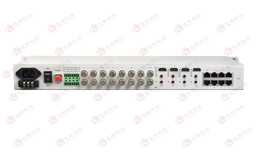 飞畅科技-4路HDMI视频+2路千电+4路百电(物理隔离)+8路电话+开关量+串口+E1 光端机