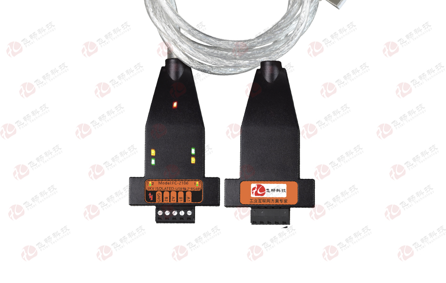 飞畅科技-工业级 3KV隔离/6KV防雷型 USB转2路高速RS485转换器(带线)