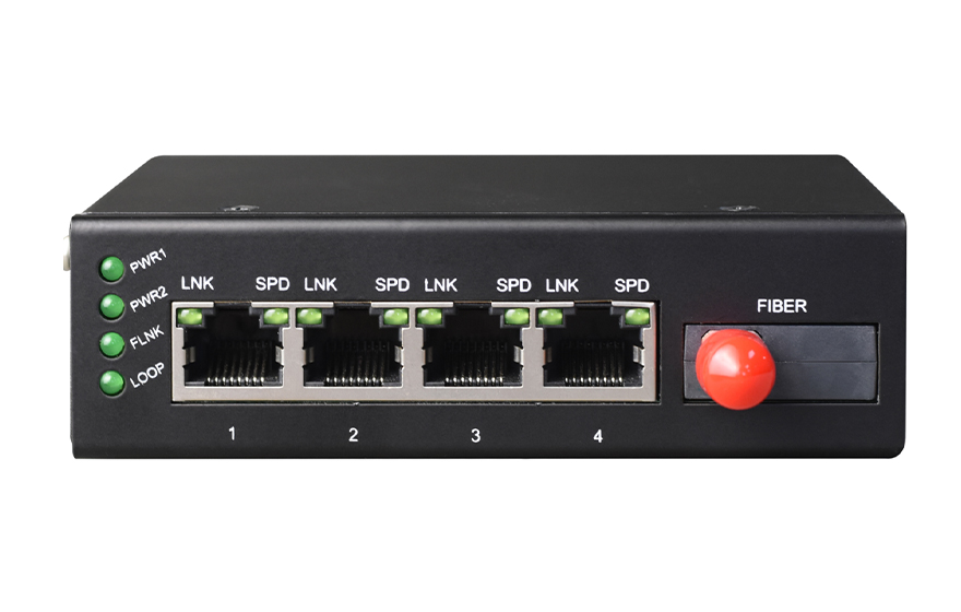 飞畅科技-桌面式（钢壳）4路千电+1路千光 交换机