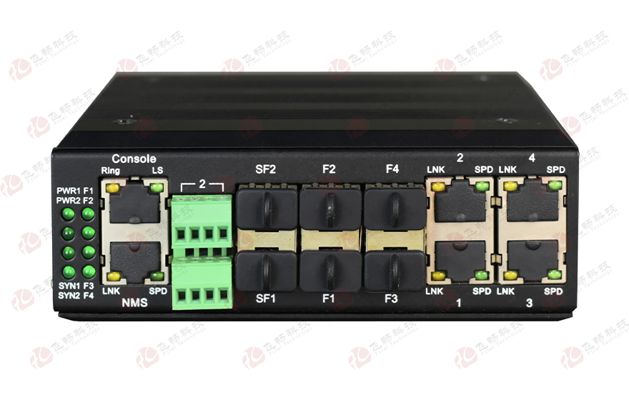 飞畅科技-工业轨式 汇聚型4路百兆电+4路百兆SFP光转2路千兆SFP光 交换机