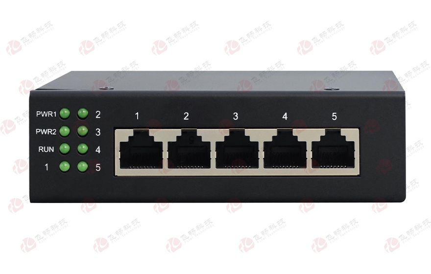 飞畅科技-工业轨式钢壳 5路百兆电 交换机