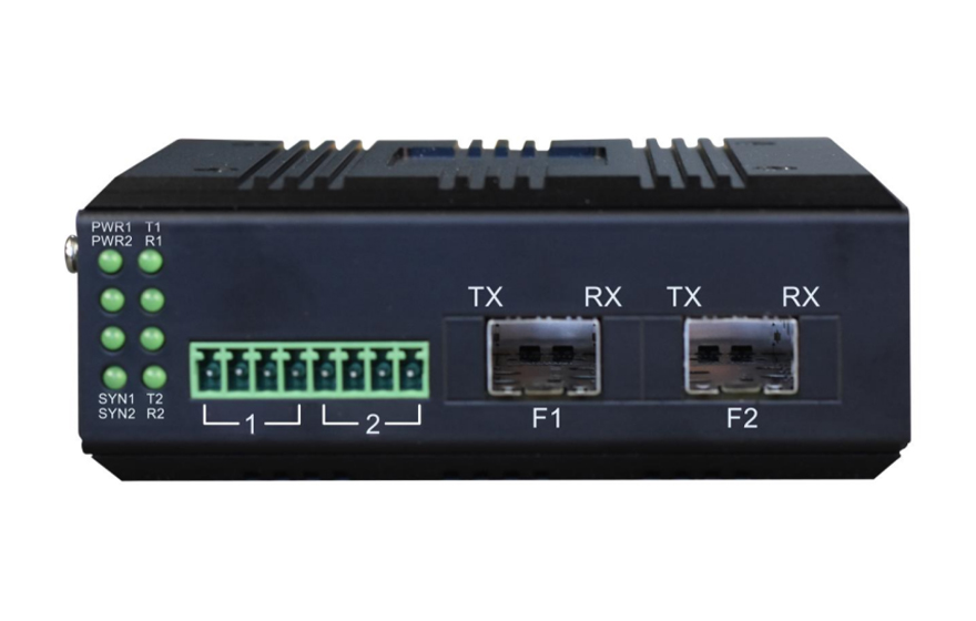 飞畅科技-工业轨式 4路模拟量+开关量+串口 混合光端机 （带断纤保持功能）