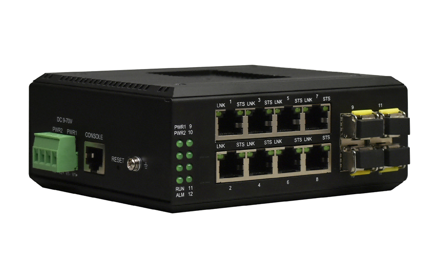 飞畅科技-工业轨式管理型 8路千兆电+4路千兆