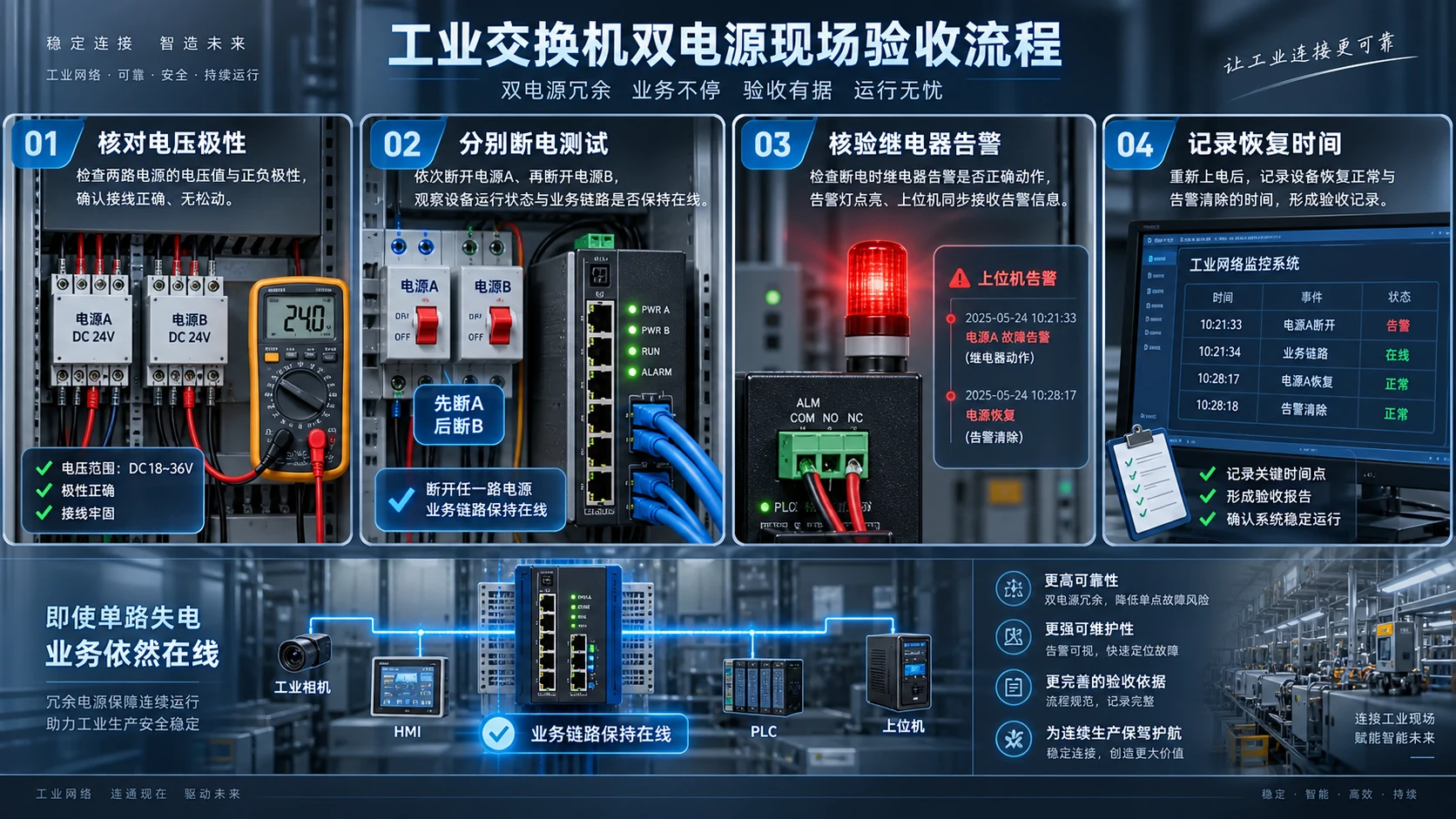 工业交换机双电源现场验收流程