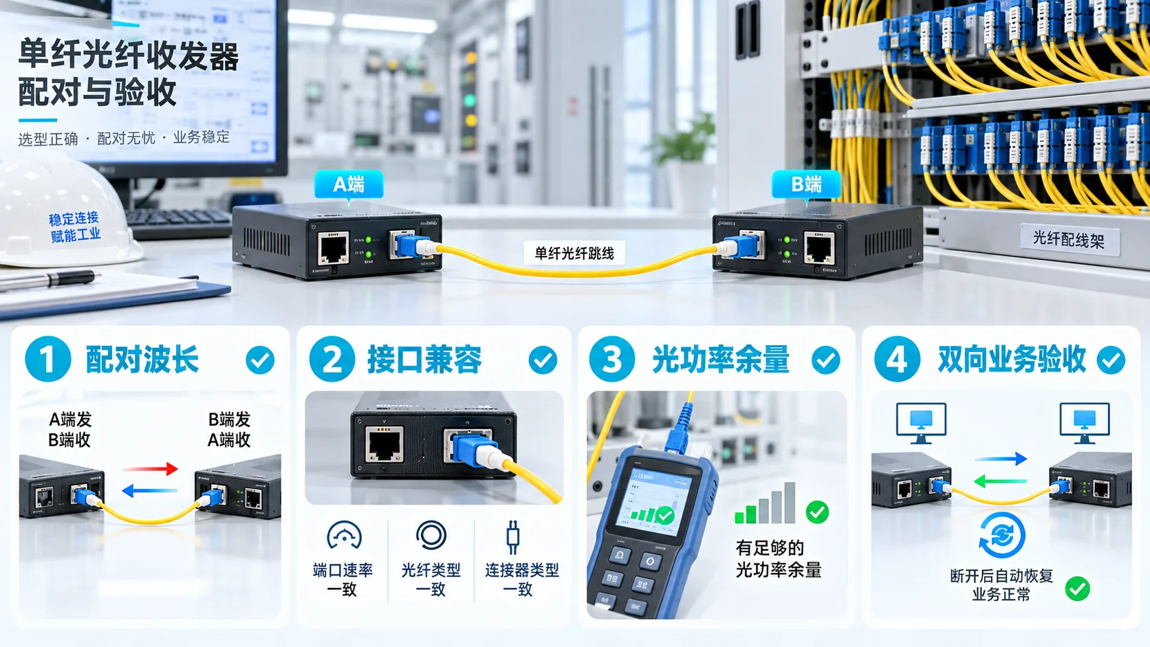 单纤光纤收发器配对与验收四项检查