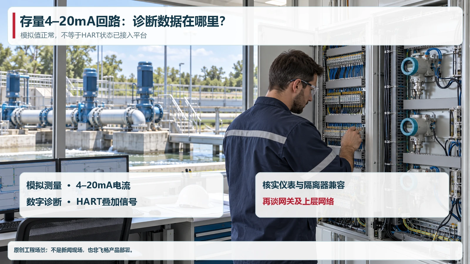 过程工厂存量4–20mA回路与HART诊断叠加的场景示意