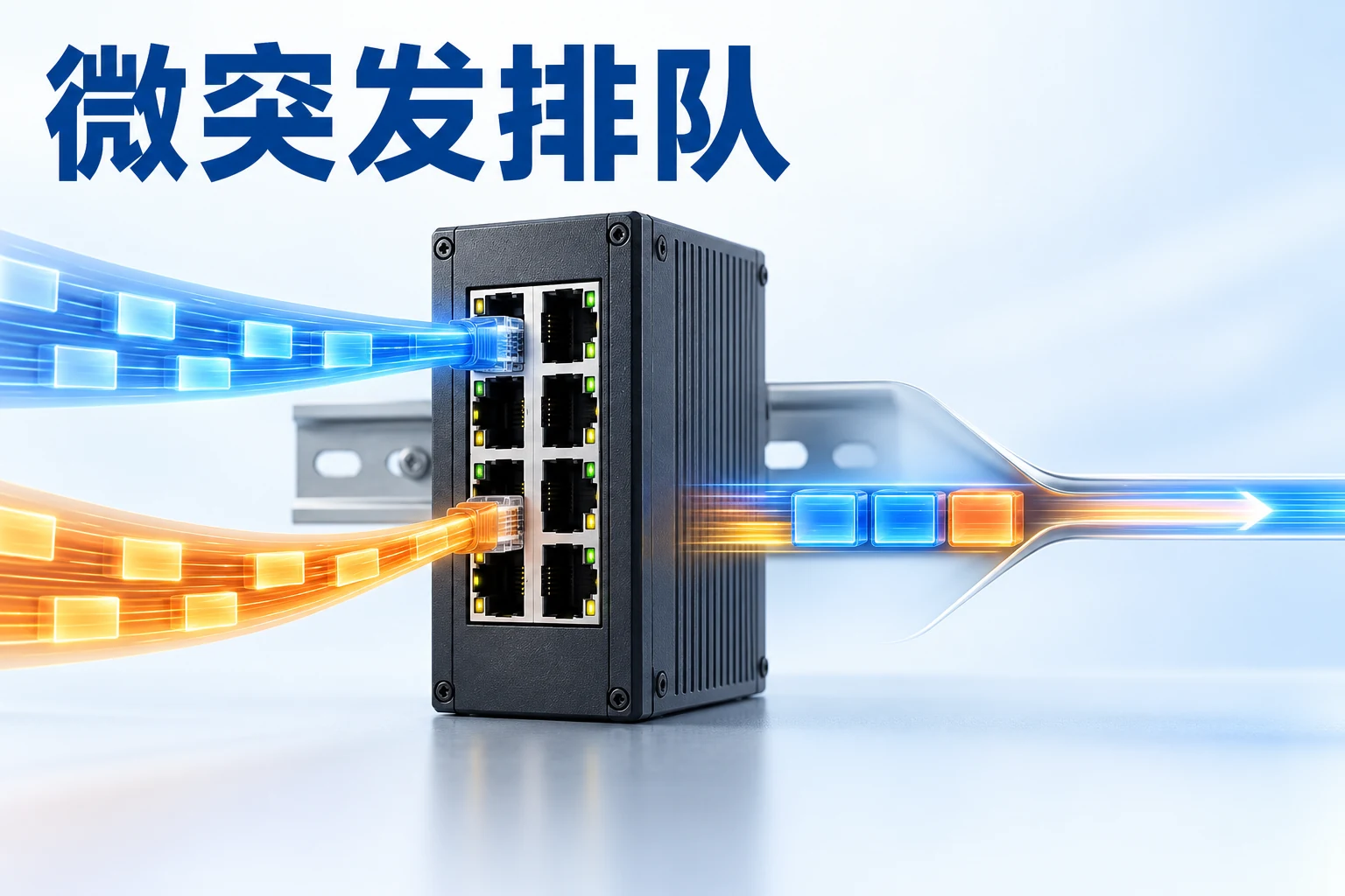 浅色背景下工业交换机多路输入帧汇入单个出口缓存的微突发缩略图