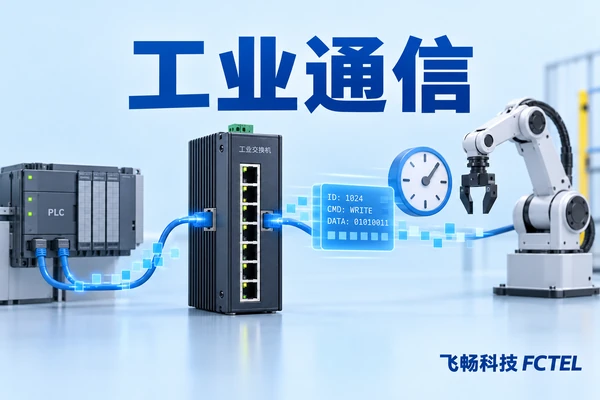 浅色厂区工业通信图，交换机连接PLC和机器人