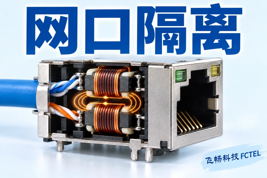 浅色网口隔离小图，RJ45与两组绕组通过变化磁场传递信号