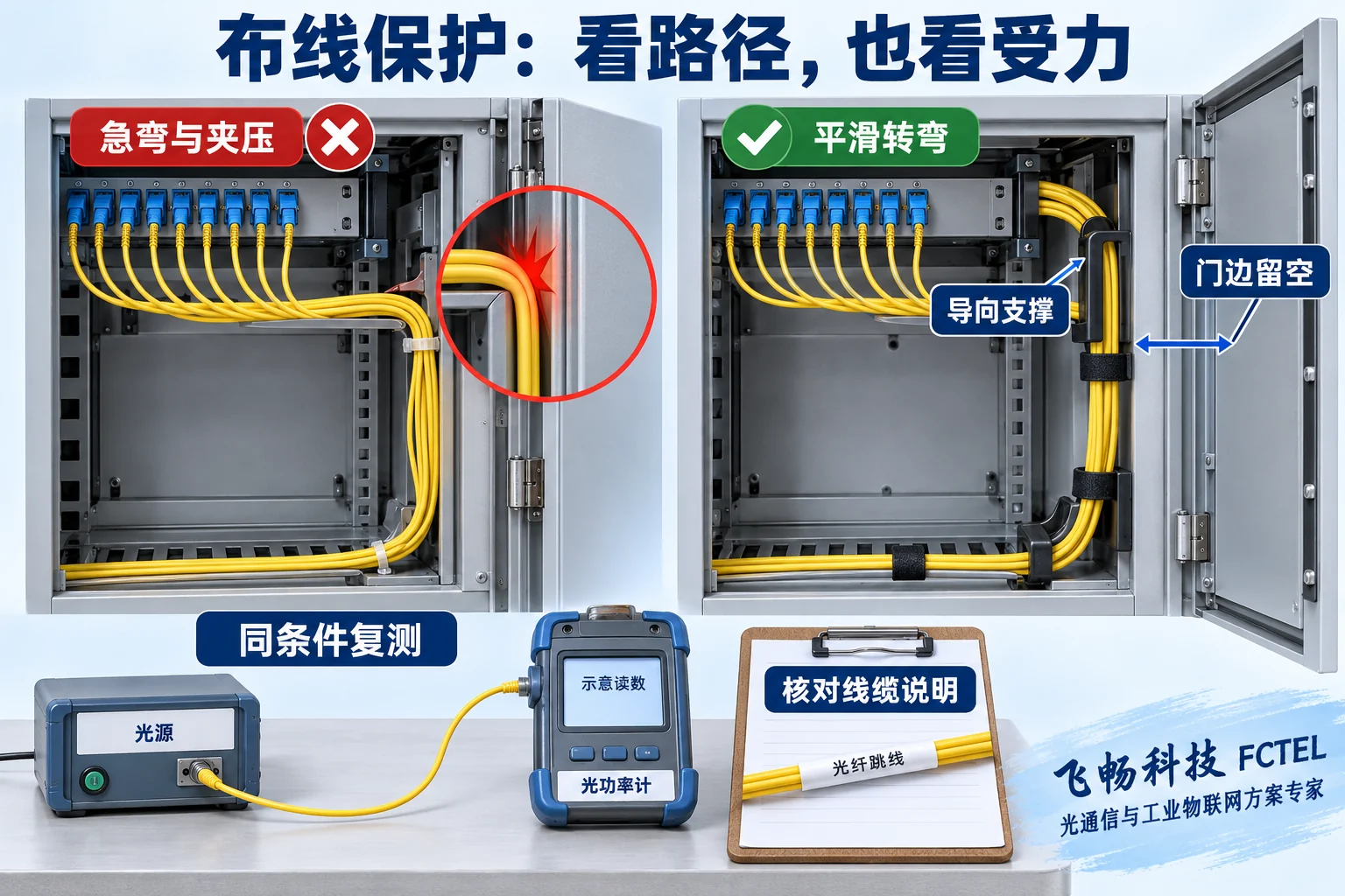 机柜急弯夹压与平滑支撑布线对比及离线同条件复测