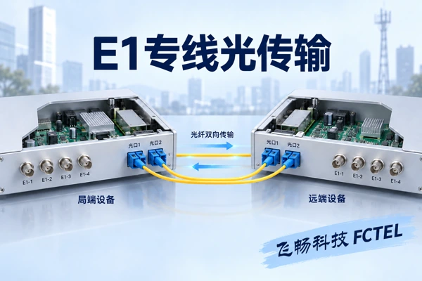 E1线路接收、光发射、光探测与E1时钟恢复的单向路径，另一根纤芯承载反向通道
