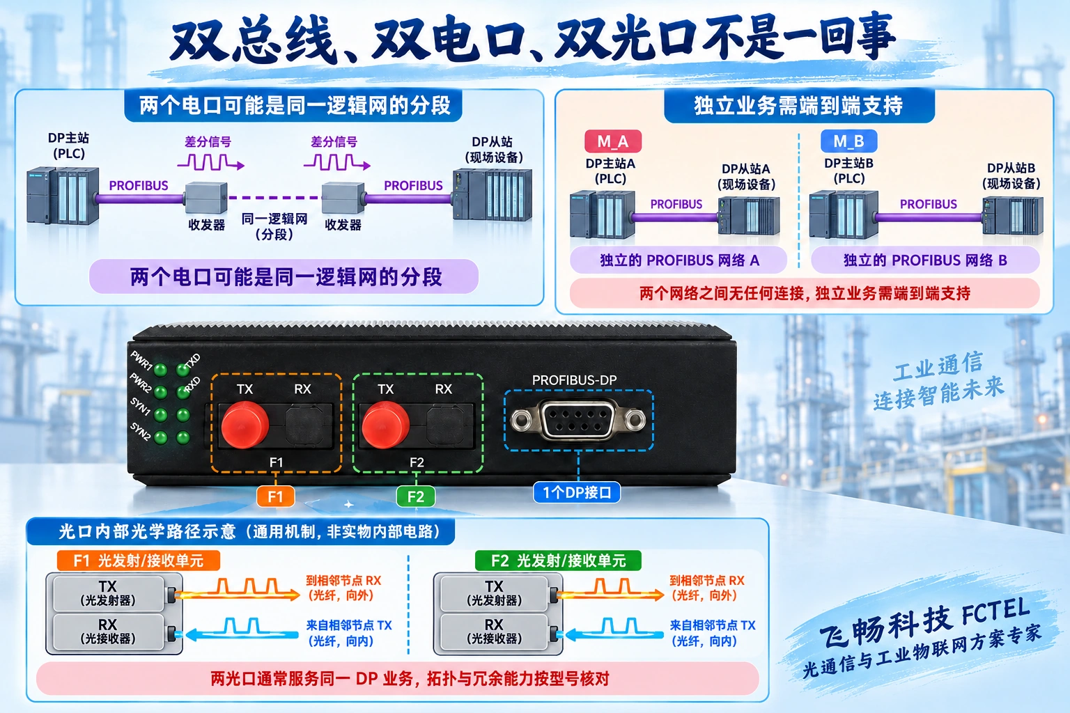 两电口分段两套独立业务与双光方向的区别