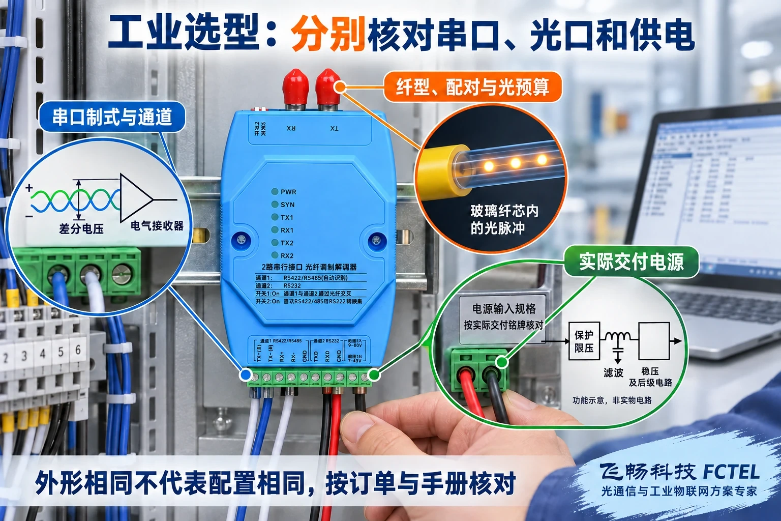 串口接口光配置与供电分别核对