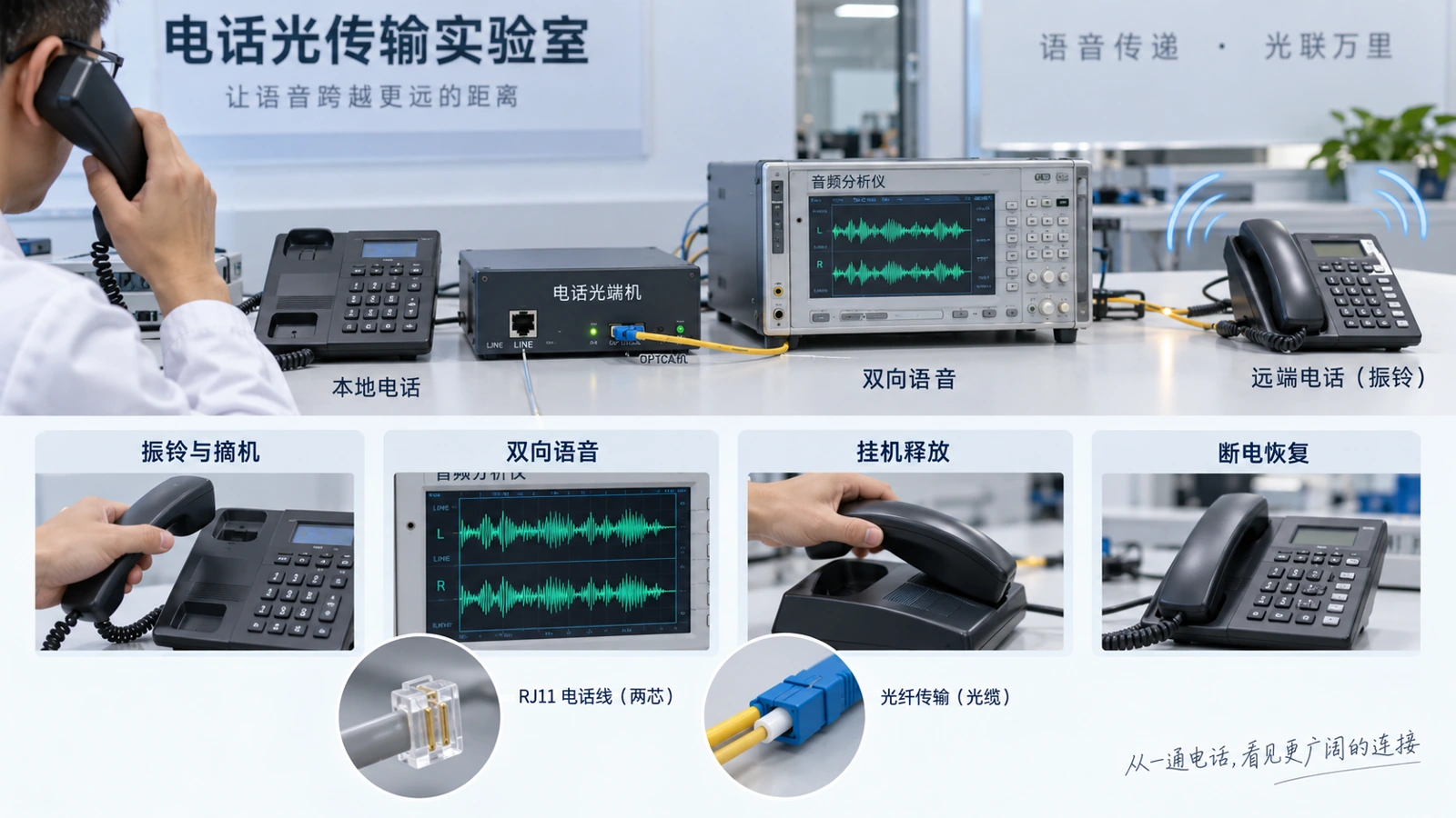 电话验收不仅听声音，还要验证振铃、摘机、拨号、双向语音、挂机释放及断电恢复。