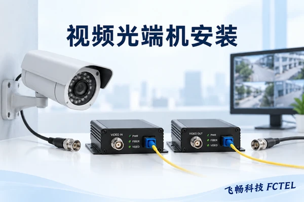 模拟视频经采样和光传输送往显示端，RS485控制命令通过独立反向路径返回摄像机