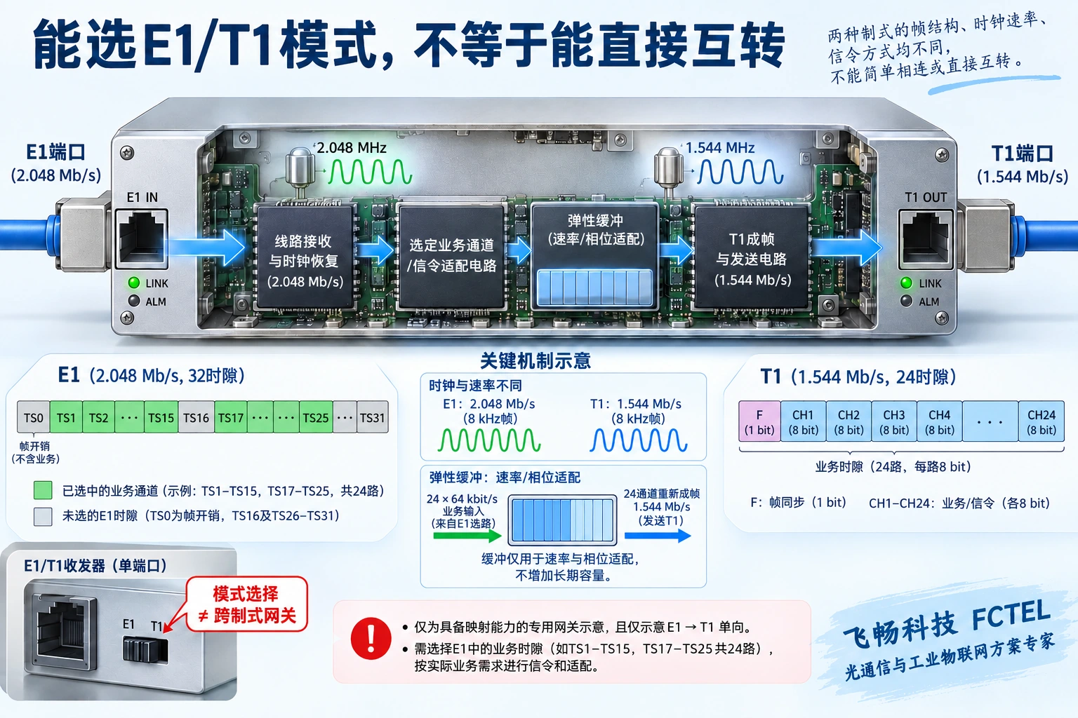 选取E1可用业务通道后重新组成T1帧
