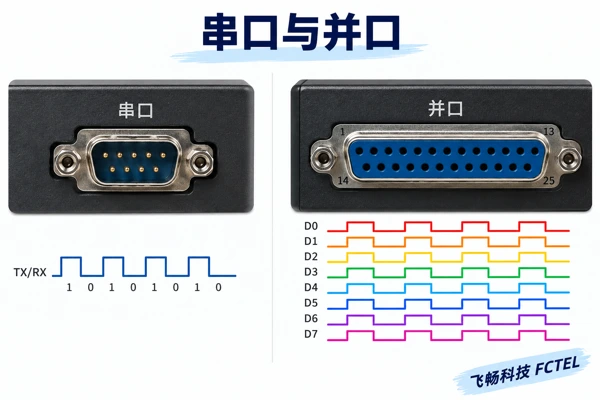 DB9串口与DB25并行打印接口的独立浅色列表图