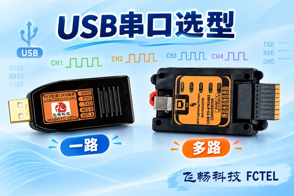 一根USB经多路桥接与各UART分别连接四条RS485总线