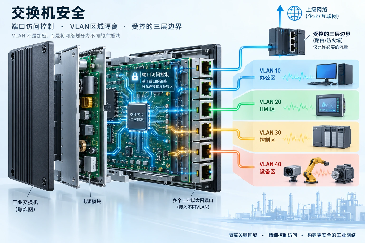 VLAN与访问控制限定通信路径，不意味着报文已经加密。