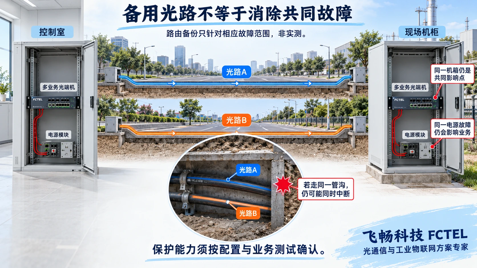 双光路路由与共同机箱、电源及管沟故障的关系