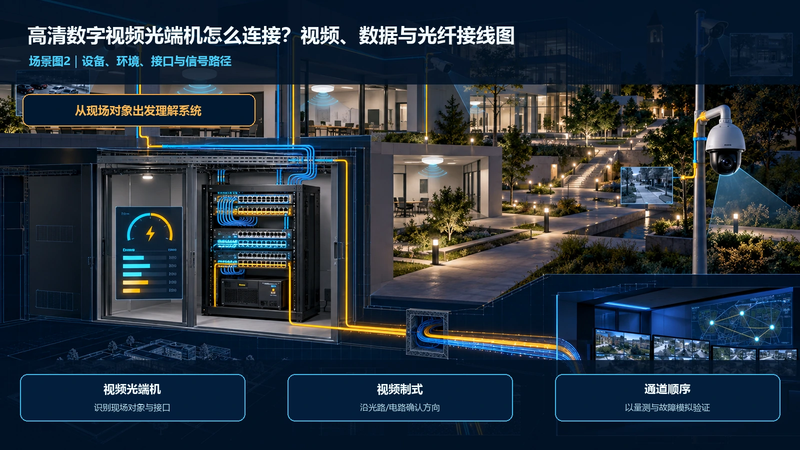 高清数字视频光端机怎么连接?视频、数据与光纤接线图设备、环境与链路关系