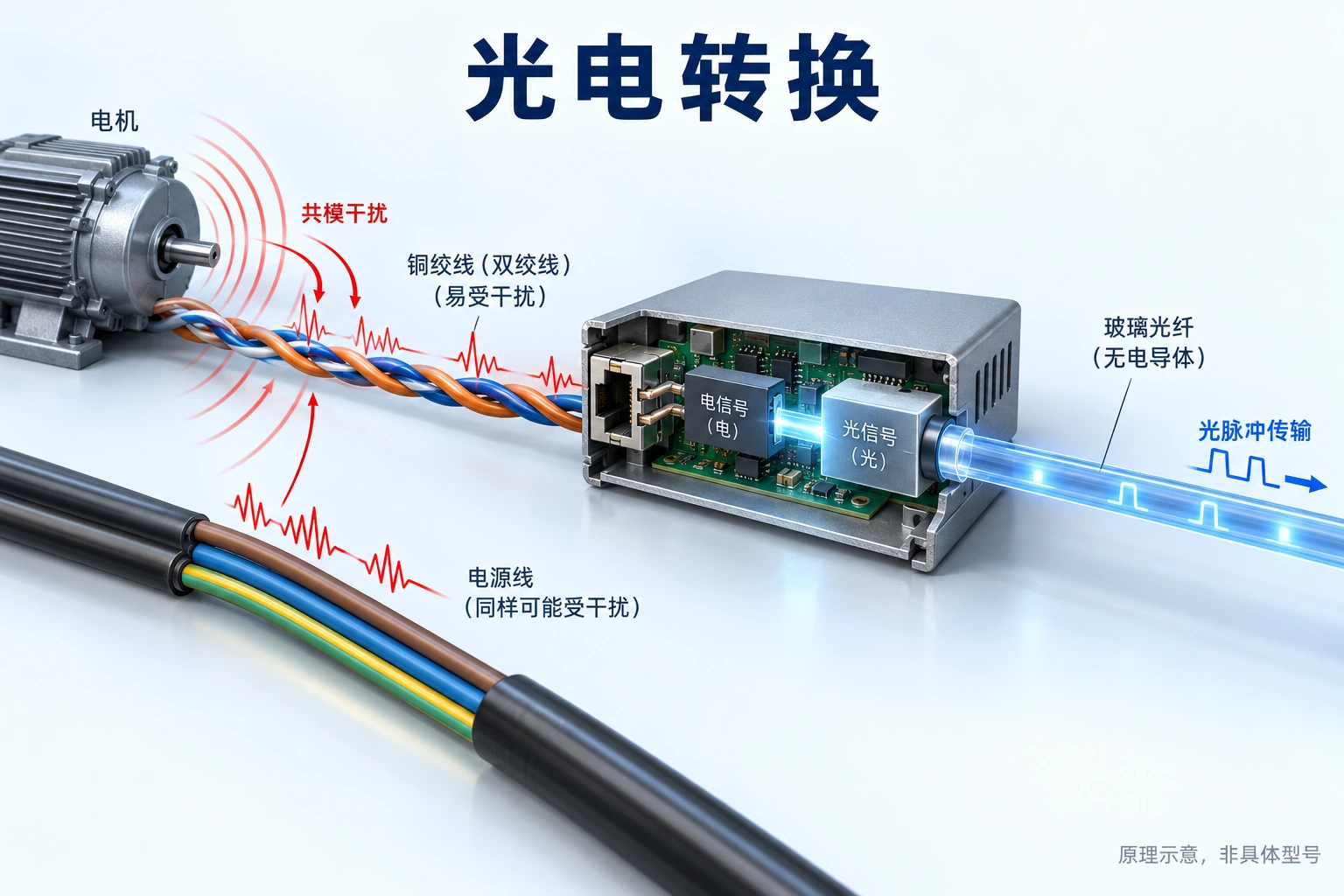 玻璃纤芯不构成跨段电导体,但本地电源及其它铜连接仍需安全保护。