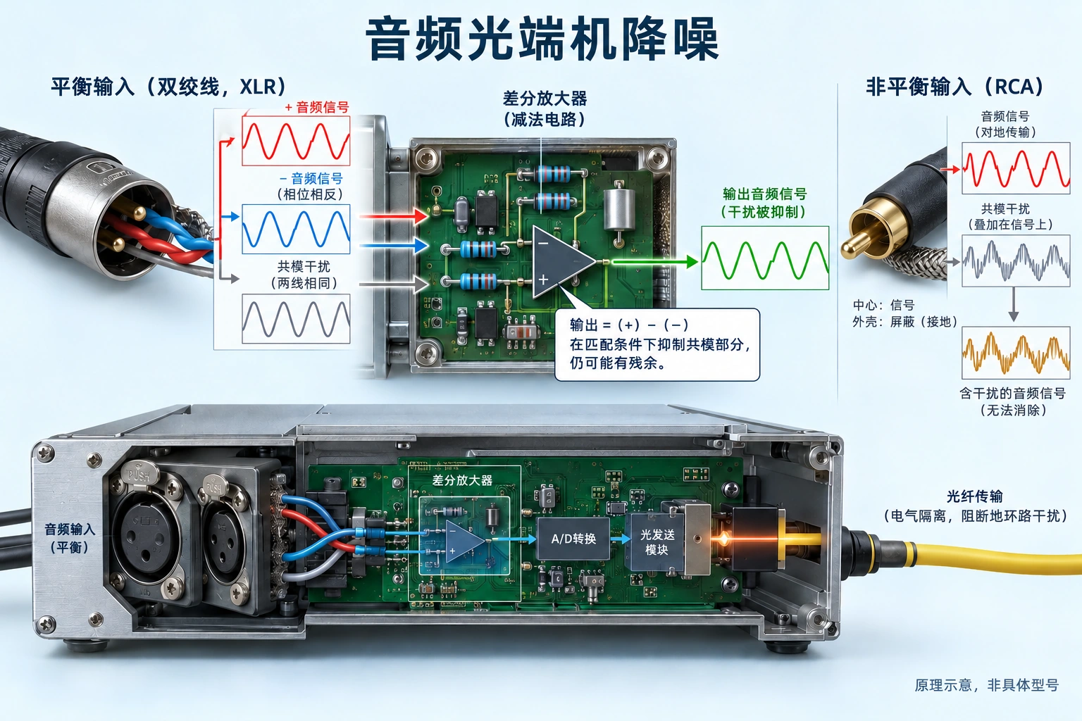 平衡差分输入抑制合适条件下的共同干扰；安全接地不能随意取消。