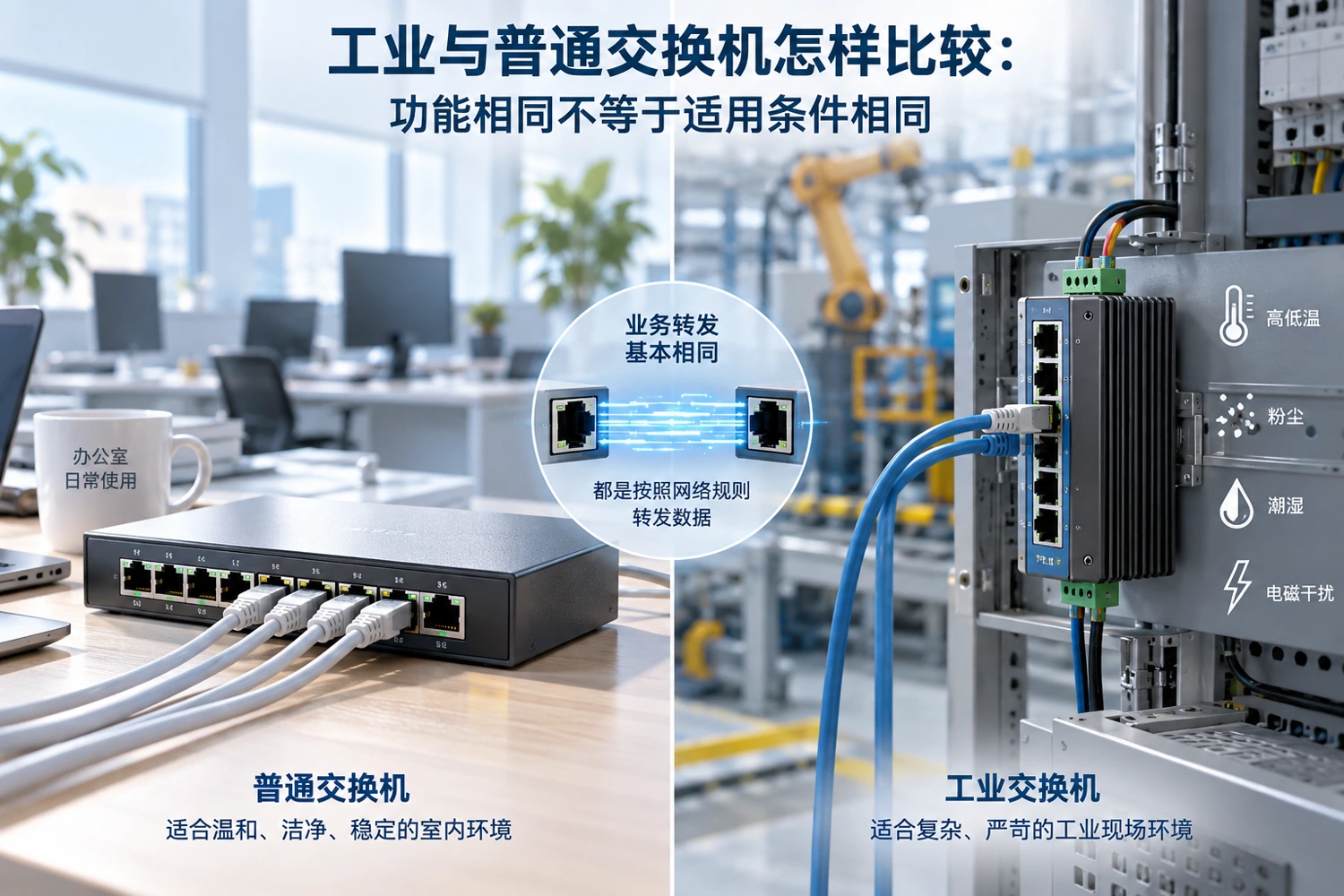 办公与工业柜中的环境条件不同,外观有助于识别形式,但不是可靠性证明。