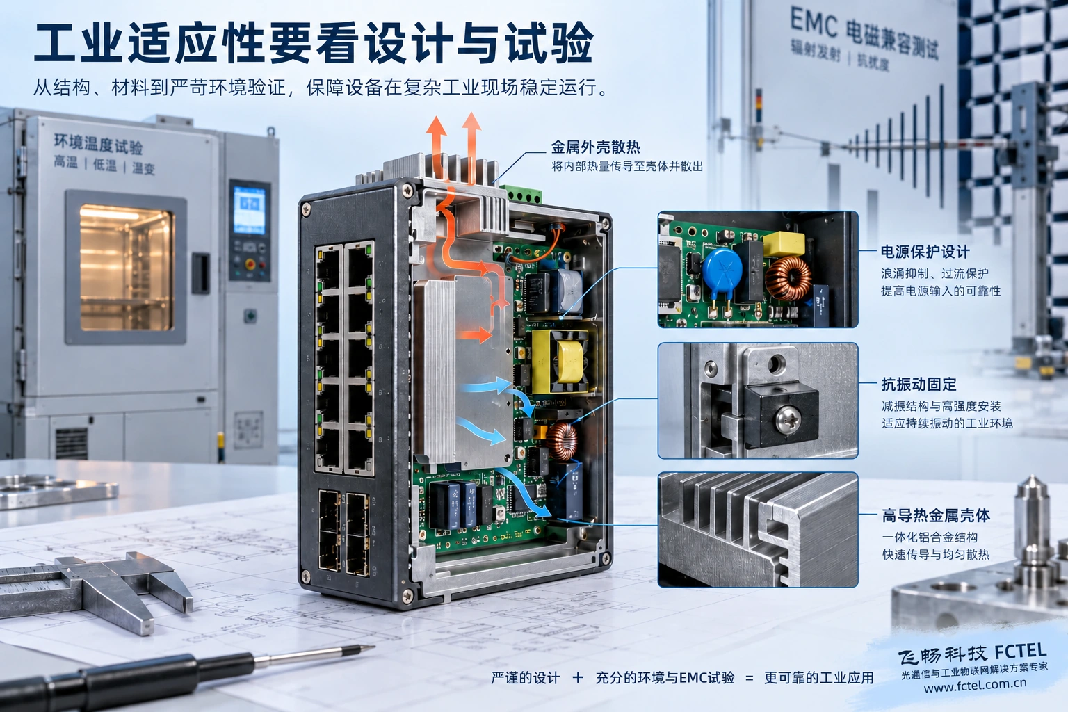 导热、保护与机械固定的设计举例；示意结构不代表全部工业型号具有这些能力或已取得相应认证。