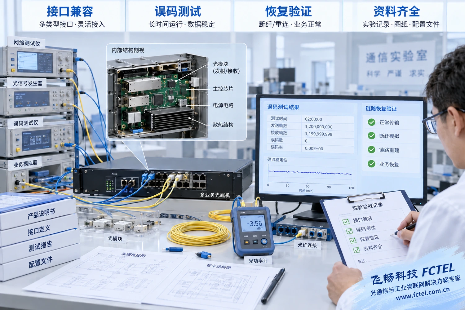 功能、误码、恢复和资料核验构成选型证据;图示测试台不代表任一品牌的认证或实测成绩。