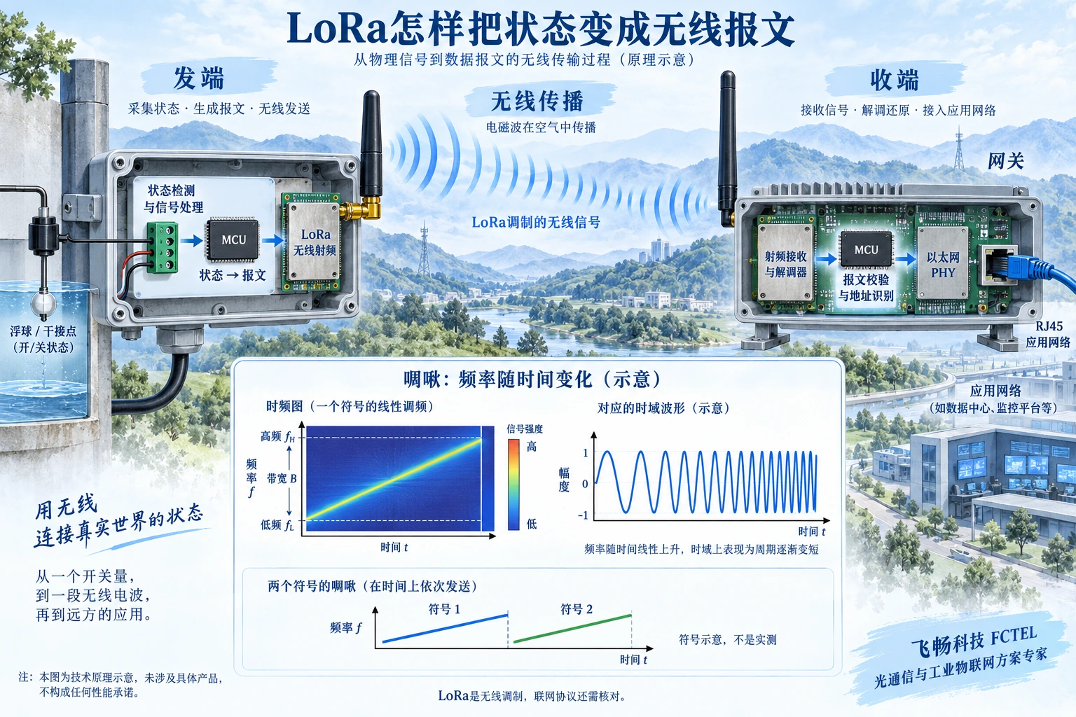 开关状态在节点形成报文,通过LoRa无线调制发送并在网关恢复为网络侧数据的过程