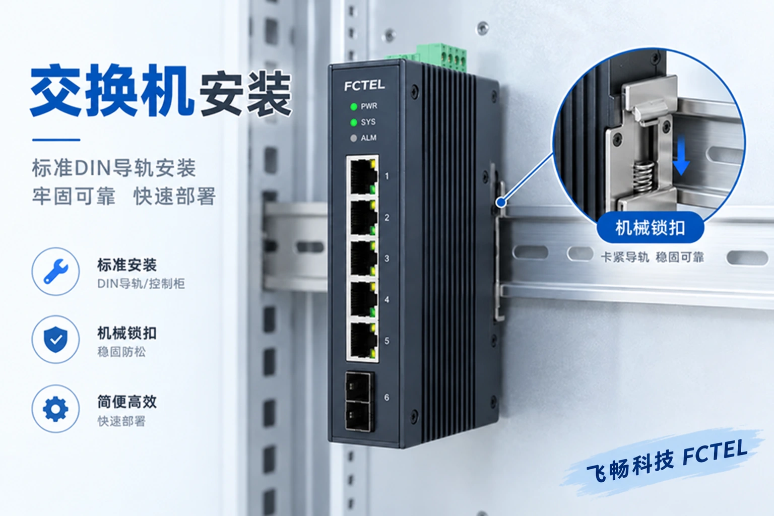 工业交换机怎样安装固定浅色主题示意图