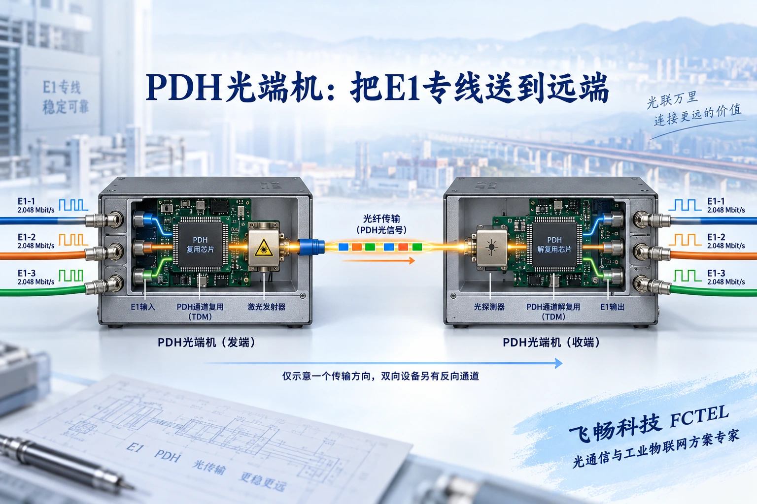 三路E1业务在发送端复用成光信号并在远端拆回对应通道