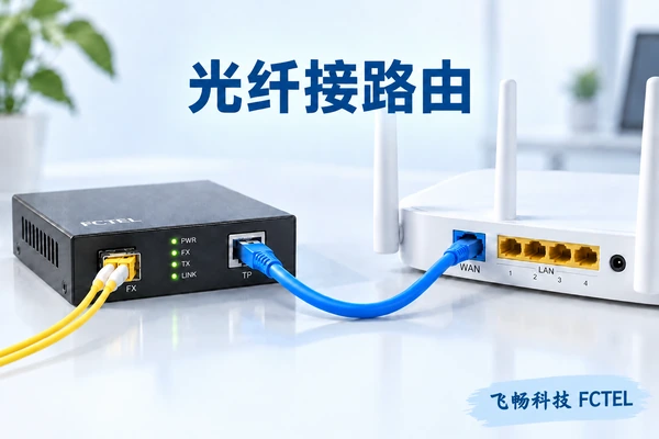 以太网光纤收发器的电口接入无线路由器WAN口